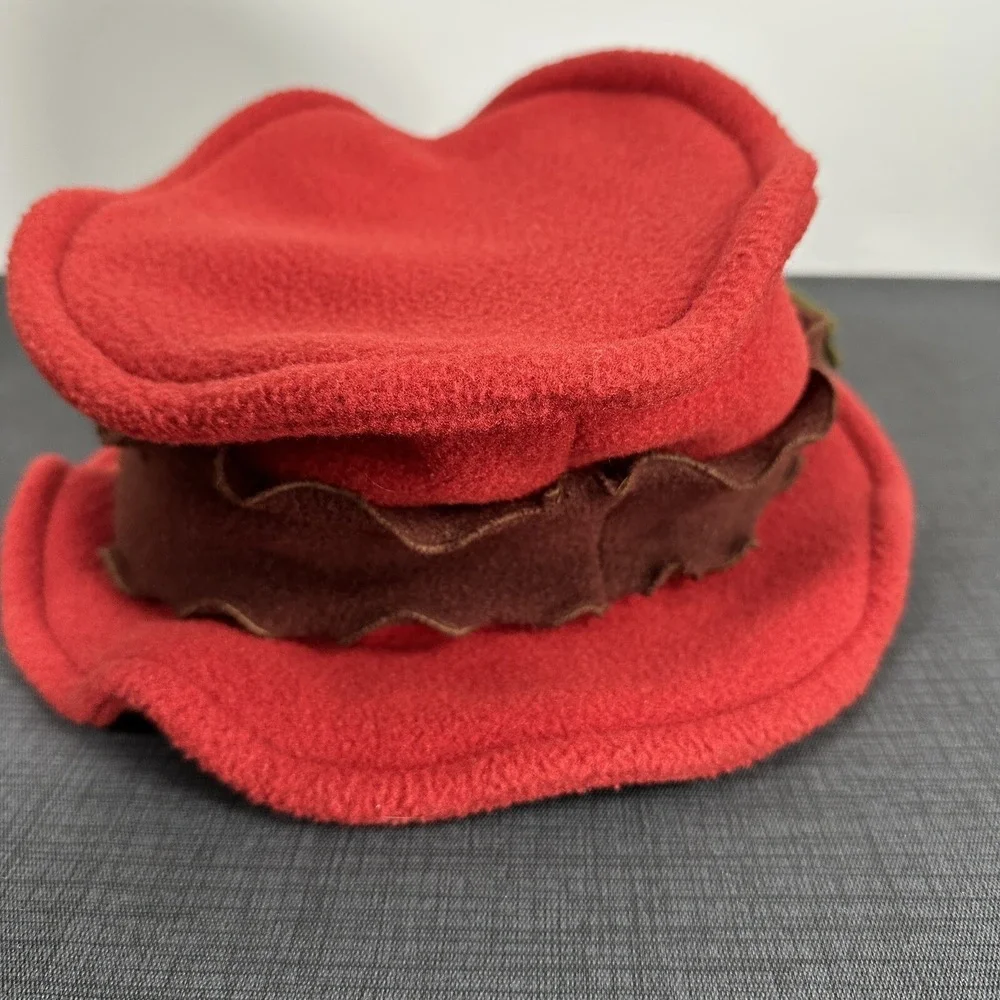Vintage 90s Womens Hat Amber Rose Floral Fleece‎ Winter Fall Grunge Red Packable